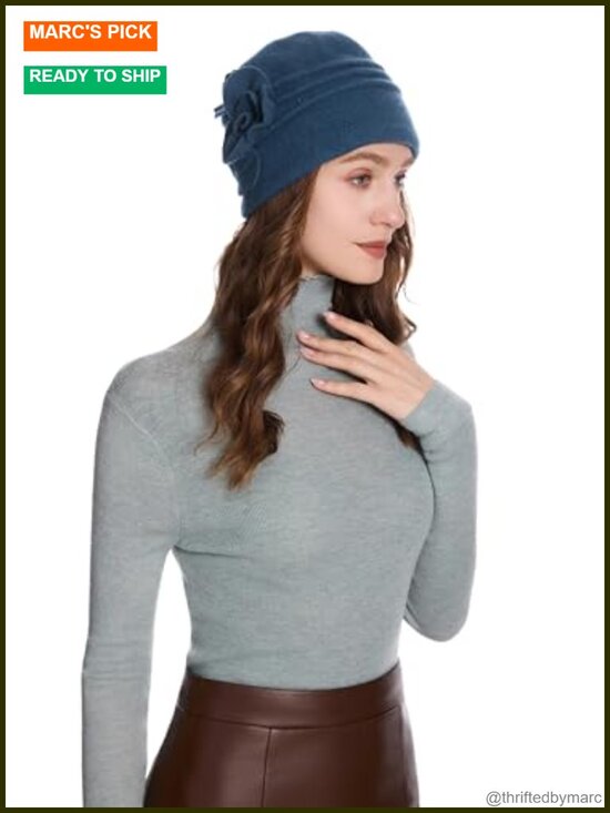 Wool Cloche Bucket Hat 1920s Vintage Winter Hat with Flower Accent main image 4